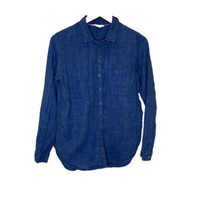 Women's 6 Boden Navy Blue 100% Linen Button Down Shirt